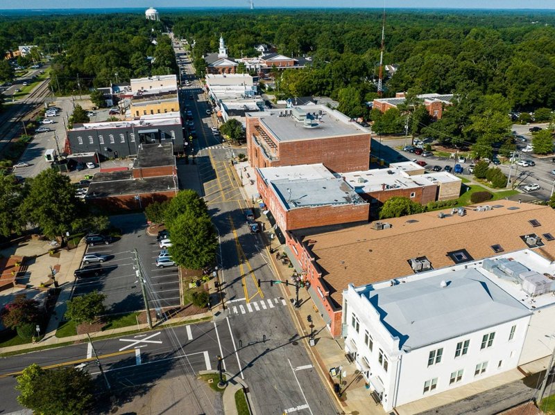Aerial view of downtown Apex, North Carolina.