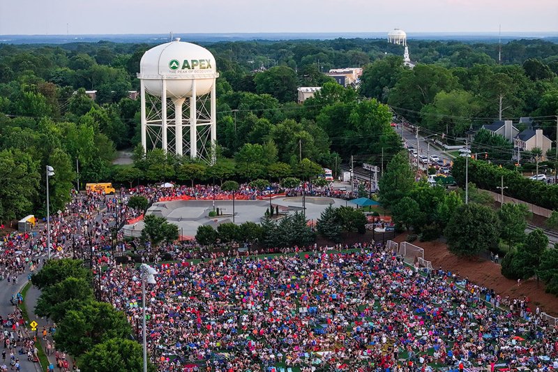 Community fireworks festival and gathering in Apex, North Carolina.