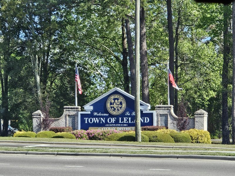Welcome to the Town of Leland Gateway District sign in Leland, North Carolina.